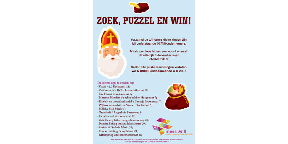 Zoek, puzzel en win met OCMill Sinterklaaspuzzeltocht!