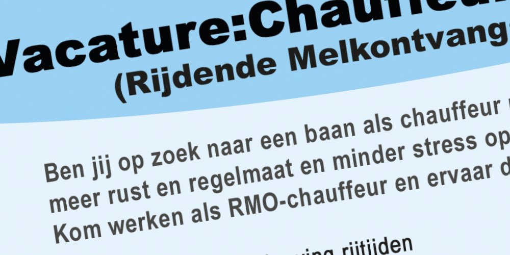Vacature: Chauffeur RMO (Rijdende Melkontvangst)