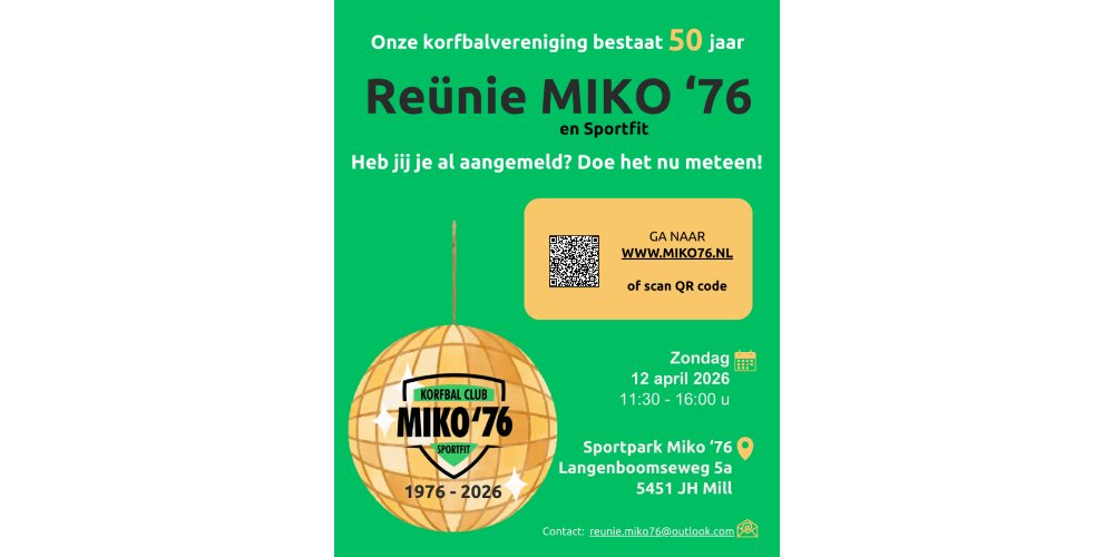 Meld je tijdig aan voor reünie van leden en oud-leden van MIKO ’76 en Sportfit