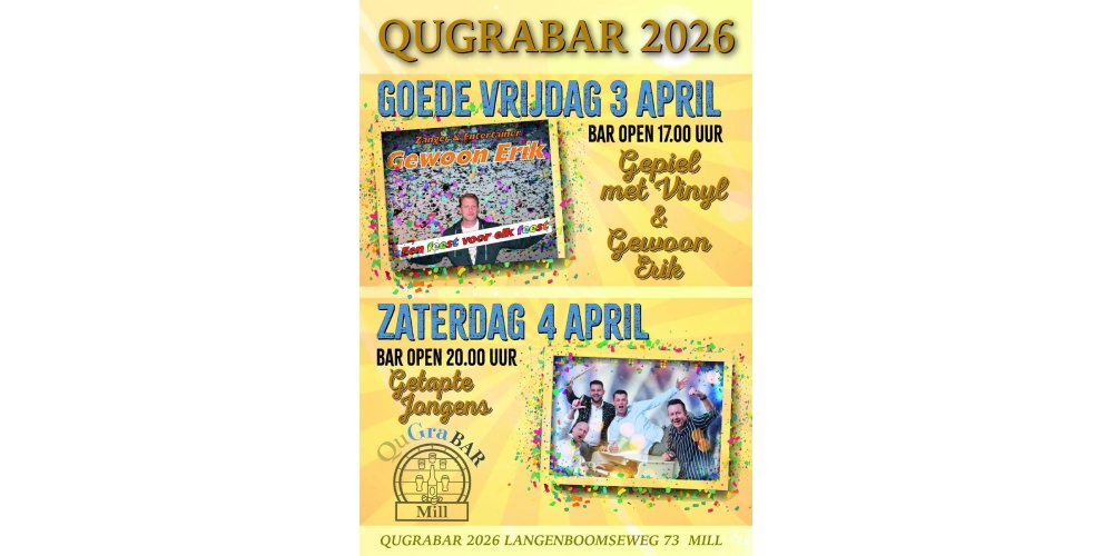 QuGraBar keert terug met tweedaags feest in Mill
